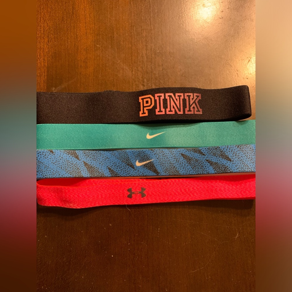 Bundle  of 4 stretchy headbands Nike Under Armour PINK